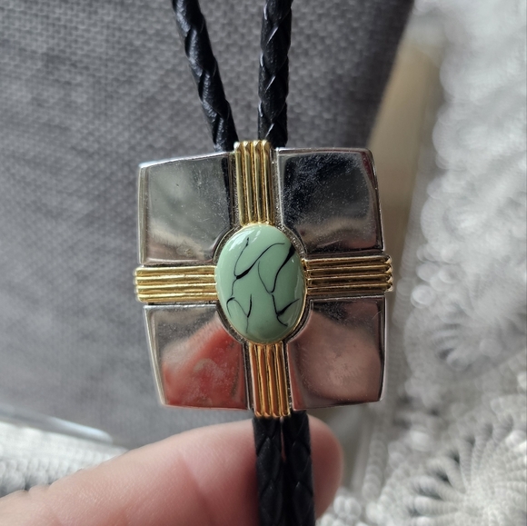 Bolo Silver And Gold Tones With Turquoise Stone #1935 - Picture 6 of 10